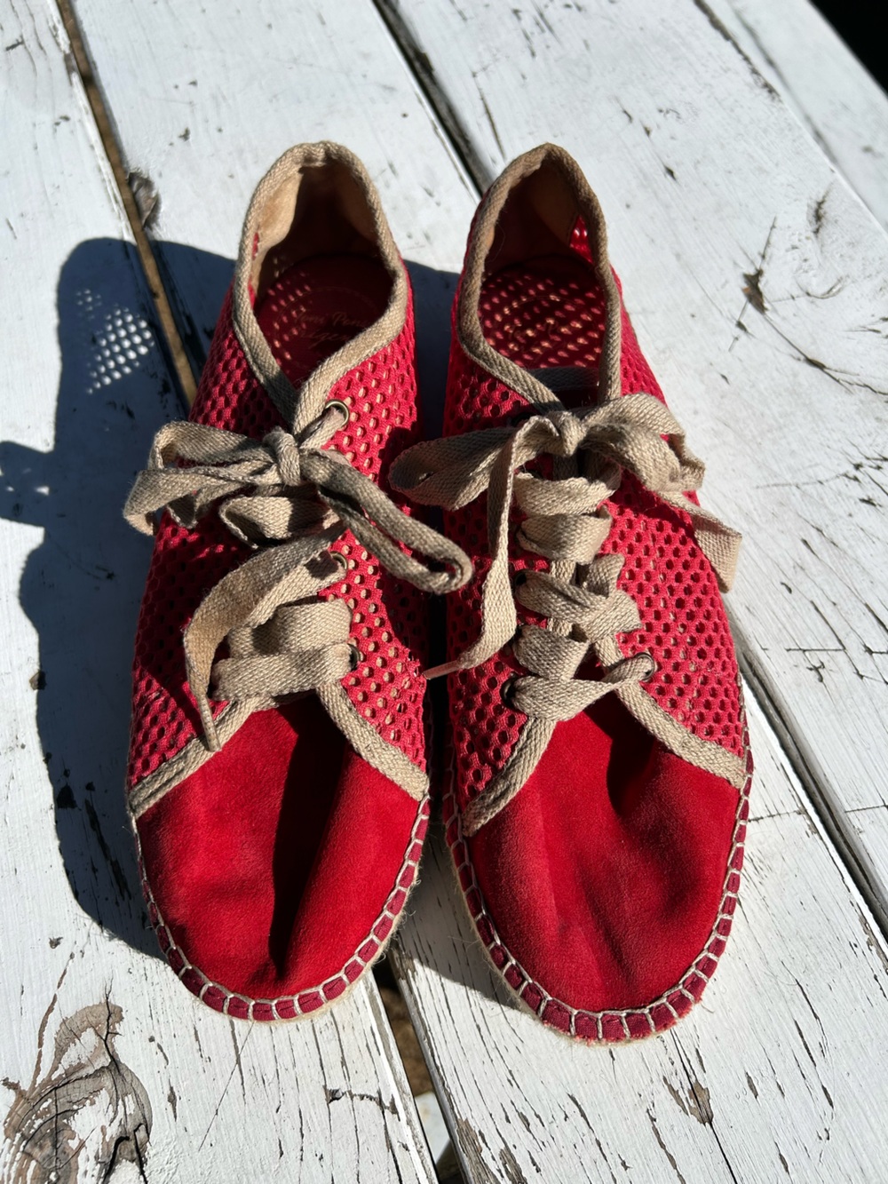 Toni Pons Origens Women's Red Mesh Lace-Up Espadrilles
